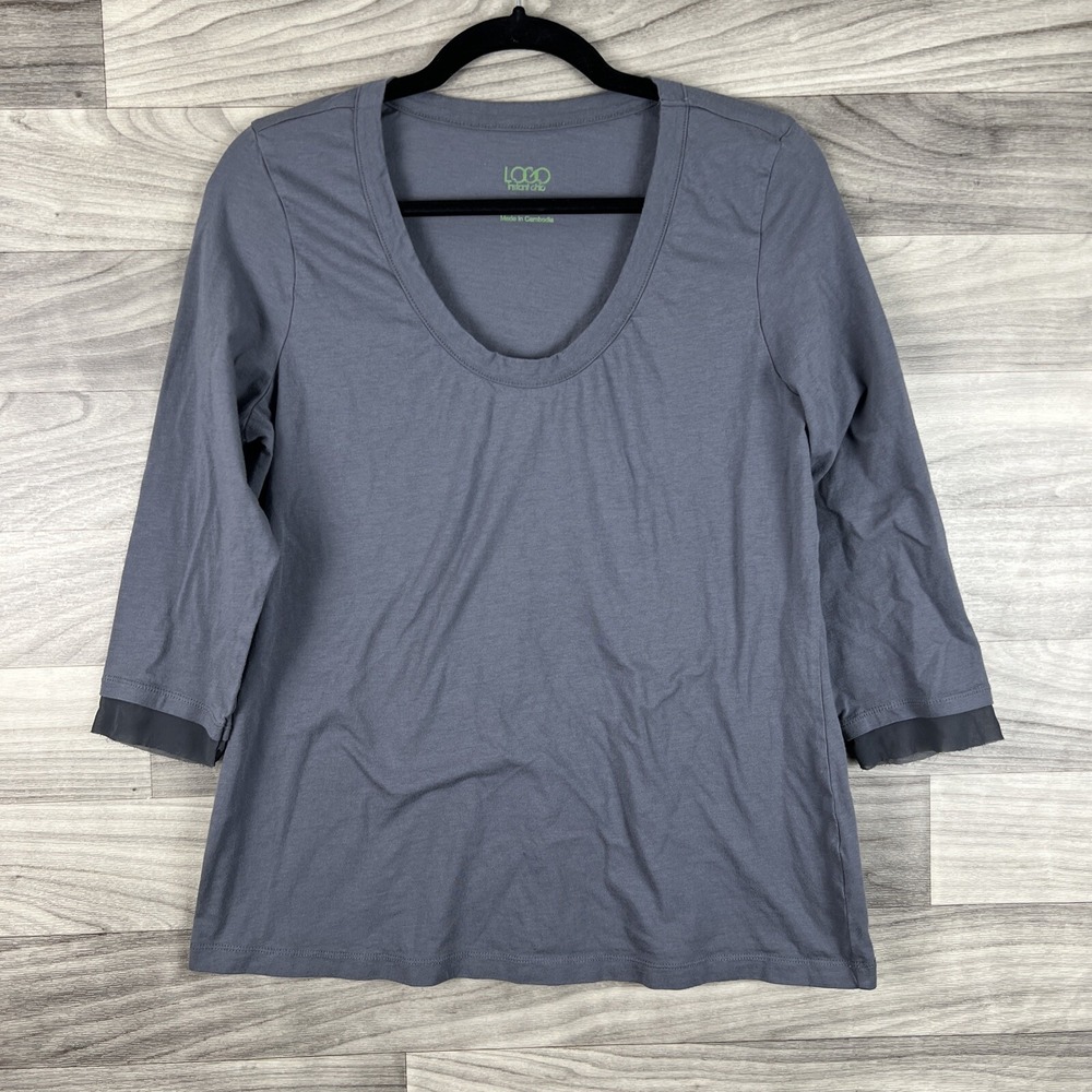 Logo Instant Chic Womens 3/4 Sleeve‎ Top Lace On Sleeve Boho Basic SZ Large Gray